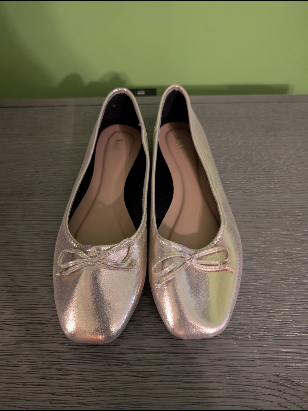 SHEIN Metallic Gold Ballet Flats with Bow
